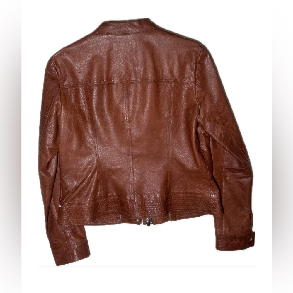 Tahari Women's Dark Burnt Orange Lamb Leather Jacket Medium - Picture 11 of 11